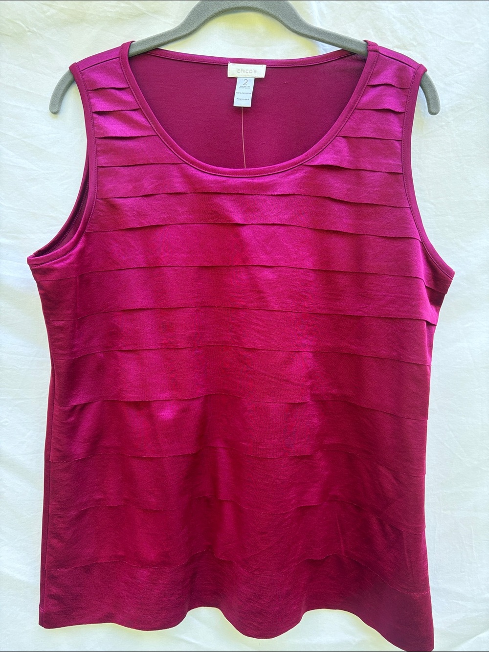 Chico's Travelers Collection Tiered Sleeveless Tank - Tukana Raspberry